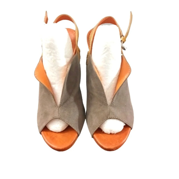 Anthropologie Latitude Femme Soft Taupe Suede Sandal Wedge Heels Open To… - Picture 2 of 10